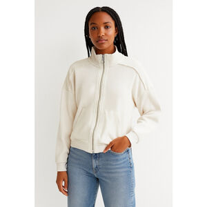 Fabletics Womens Ivory Ribbed Full Zip Athletic Jacket, Size Medium